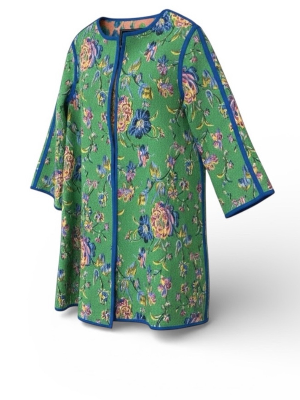 Rara Avis by Iris Apfel Textured Floral Open Jacket – Size 1x Green Floral Open-
